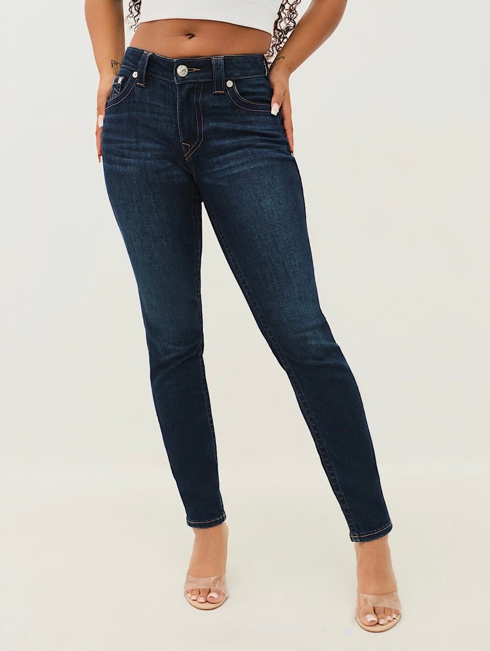True Religion Women's Dark Blue Jennie Curvy Mid-Rise Skinny Jeans Size 30